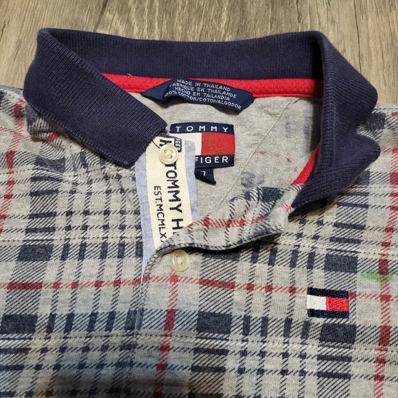Vintage Tommy Hilfiger Plaid Polo Shirt Long Sleeve Collared Top Boys Size 7 - Picture 2 of 7